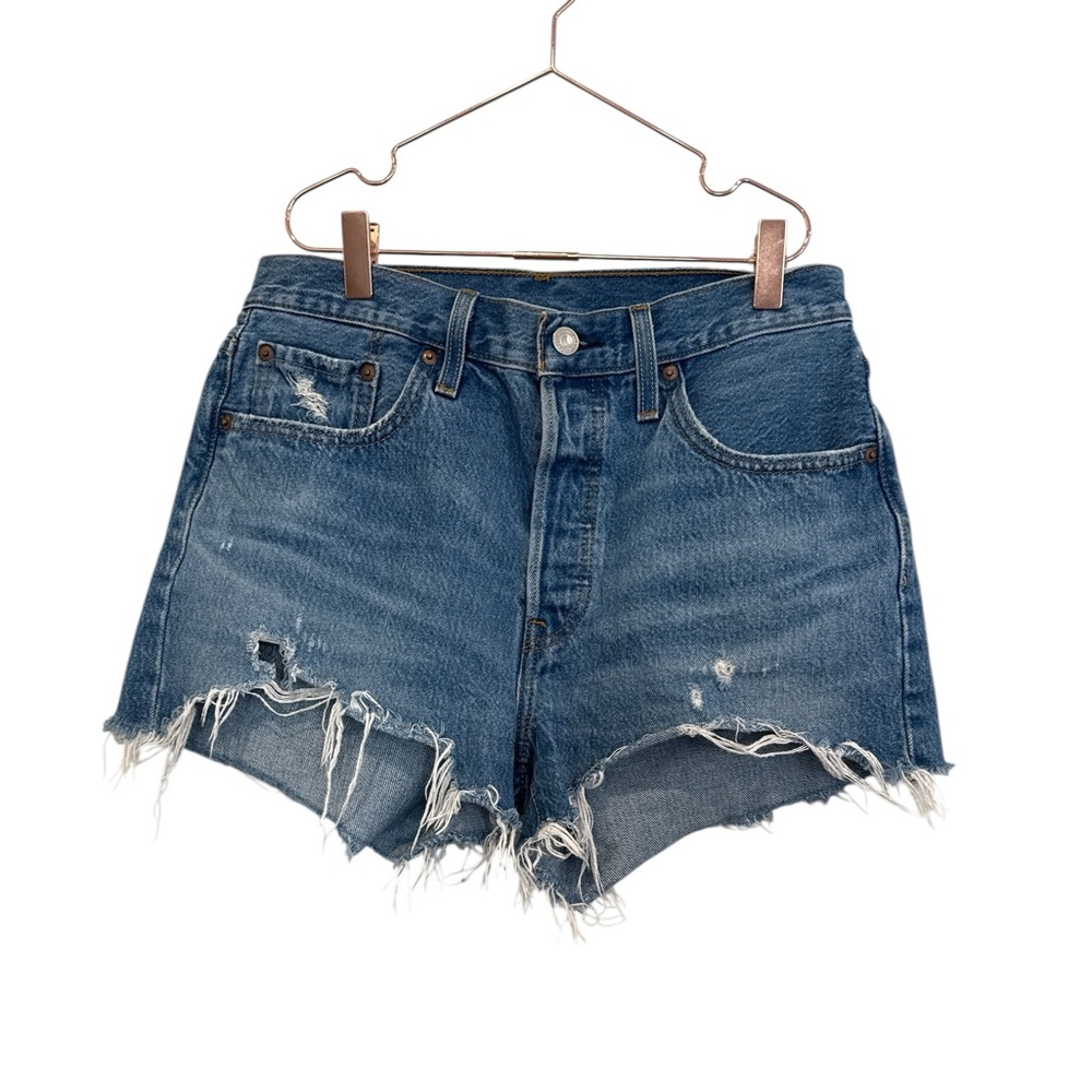Levi's Frayed Blue Jean Shorts. 501 denim